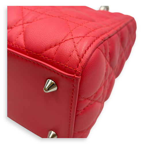 Lady Dior Medium Pink Top Handle Bag in Lambskin, Silver hardware