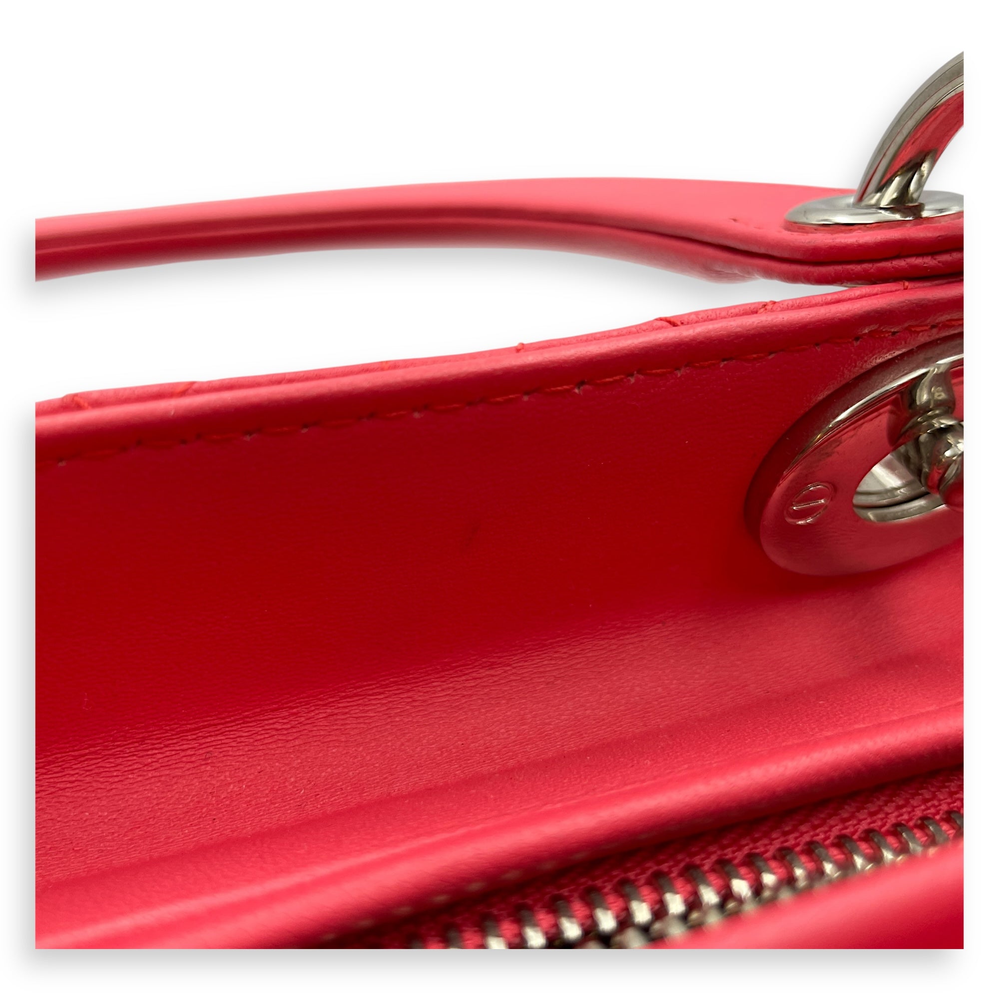 Lady Dior Medium Pink Top Handle Bag in Lambskin, Silver hardware