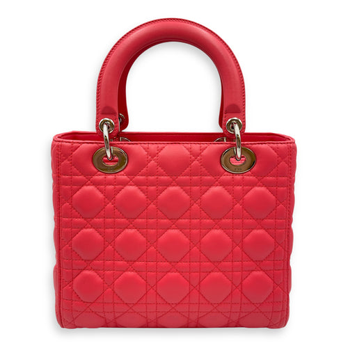 Lady Dior Medium Pink Top Handle Bag in Lambskin, Silver hardware