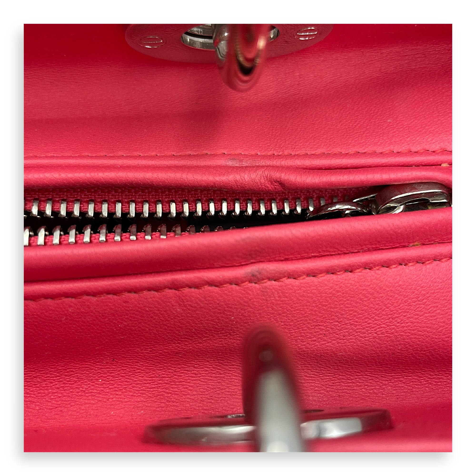 Lady Dior Medium Pink Top Handle Bag in Lambskin, Silver hardware