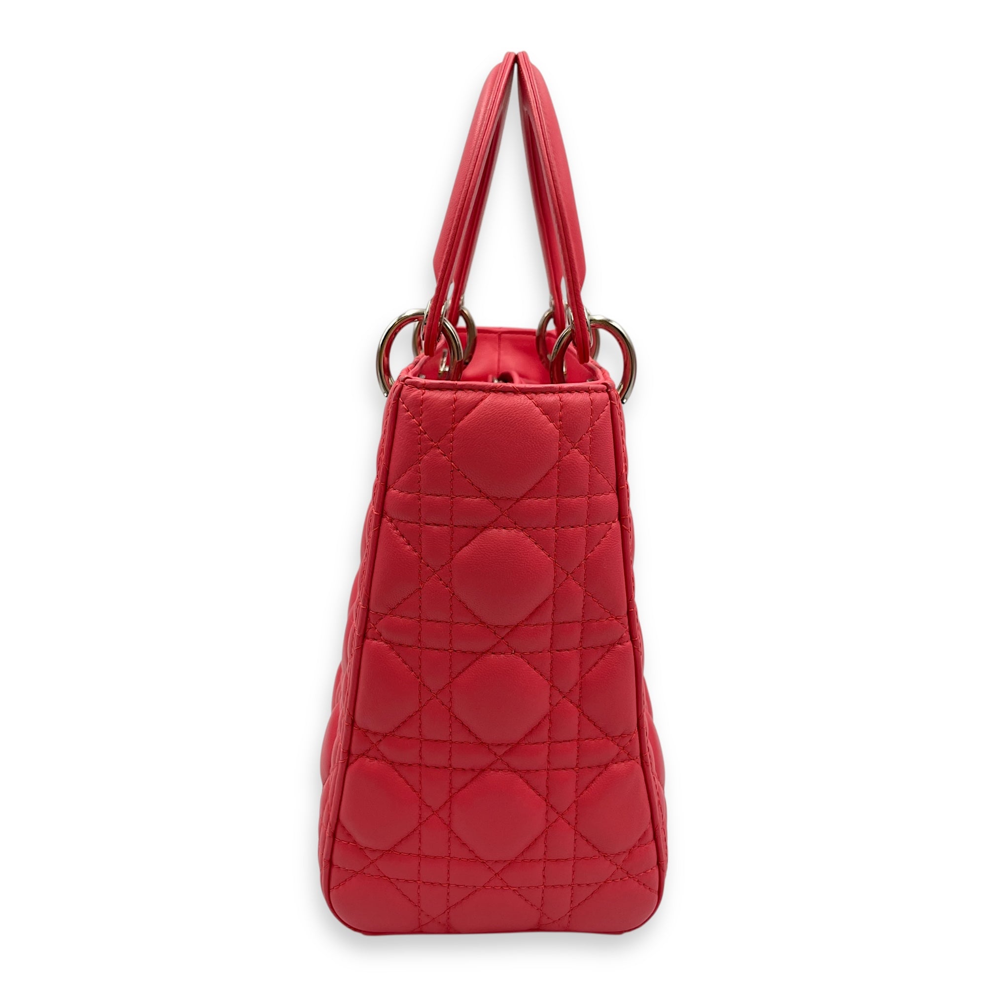 Lady Dior Medium Pink Top Handle Bag in Lambskin, Silver hardware