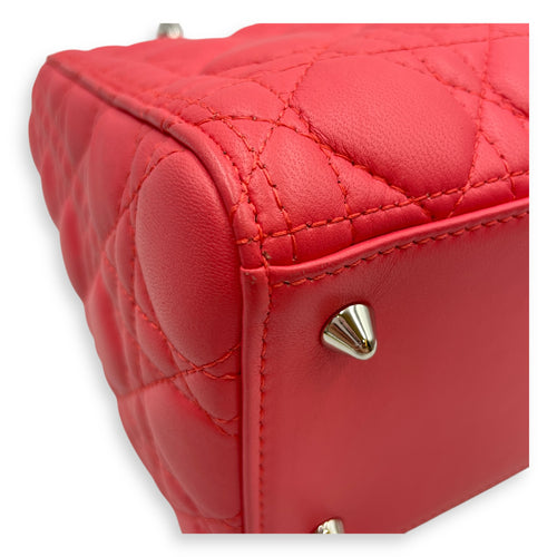 Lady Dior Medium Pink Top Handle Bag in Lambskin, Silver hardware