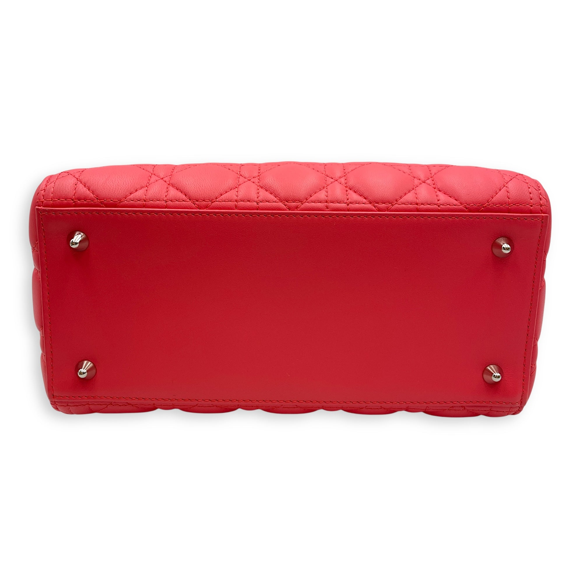 Lady Dior Medium Pink Top Handle Bag in Lambskin, Silver hardware
