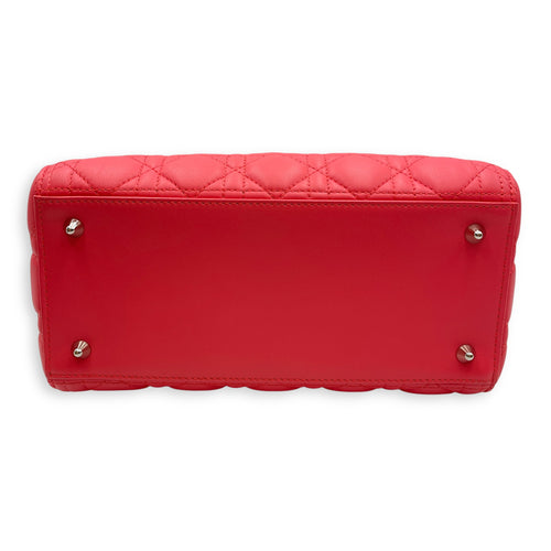 Lady Dior Medium Pink Top Handle Bag in Lambskin, Silver hardware