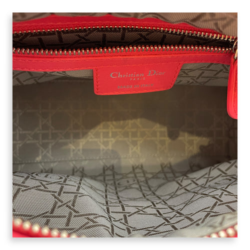 Lady Dior Medium Pink Top Handle Bag in Lambskin, Silver hardware