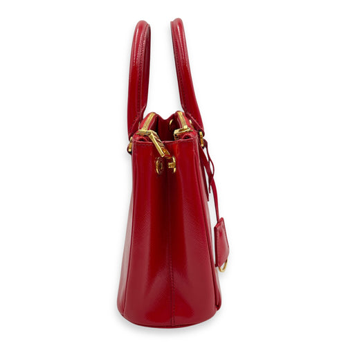 Saffiano Red Top Handle Bag in Saffiano, Gold hardware