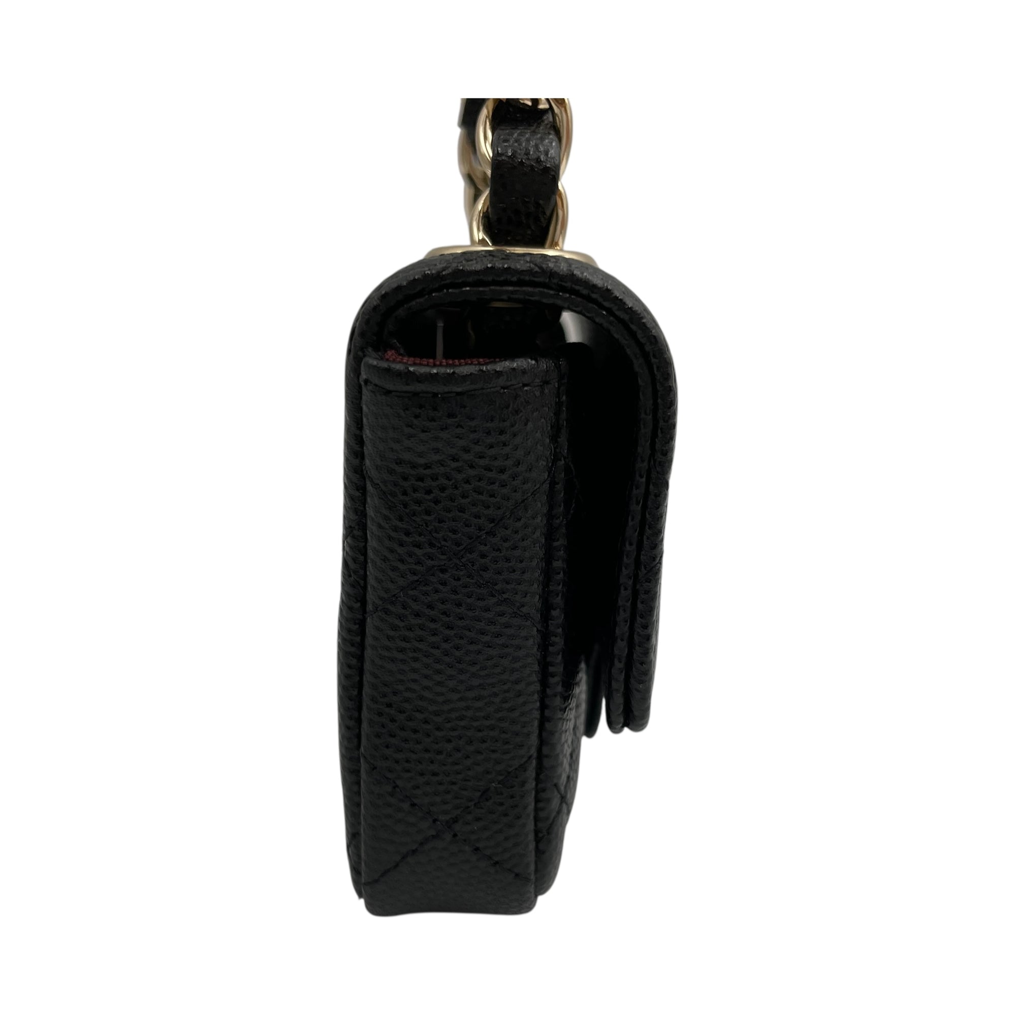 Classic Flap Micro Black Belt Bag with Chain in Caviar Leather, Gold hardware