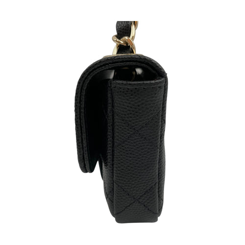 Classic Flap Micro Black Belt Bag with Chain in Caviar Leather, Gold hardware