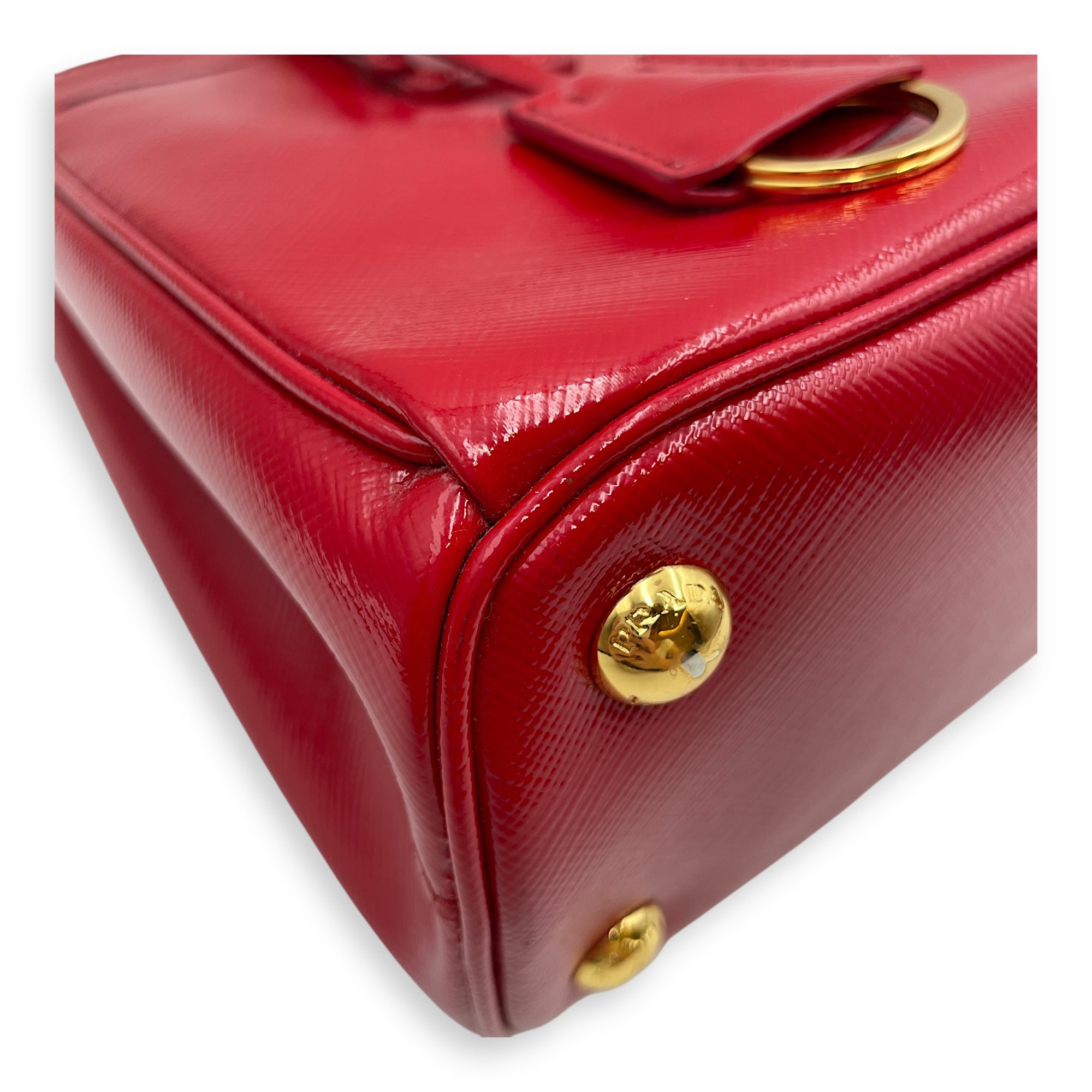Saffiano Red Top Handle Bag in Saffiano, Gold hardware