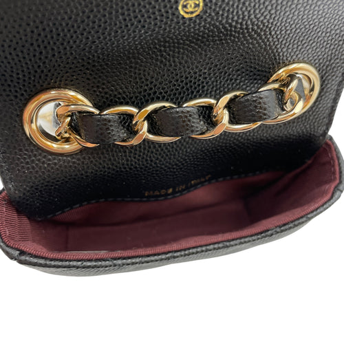 Classic Flap Micro Black Belt Bag with Chain in Caviar Leather, Gold hardware