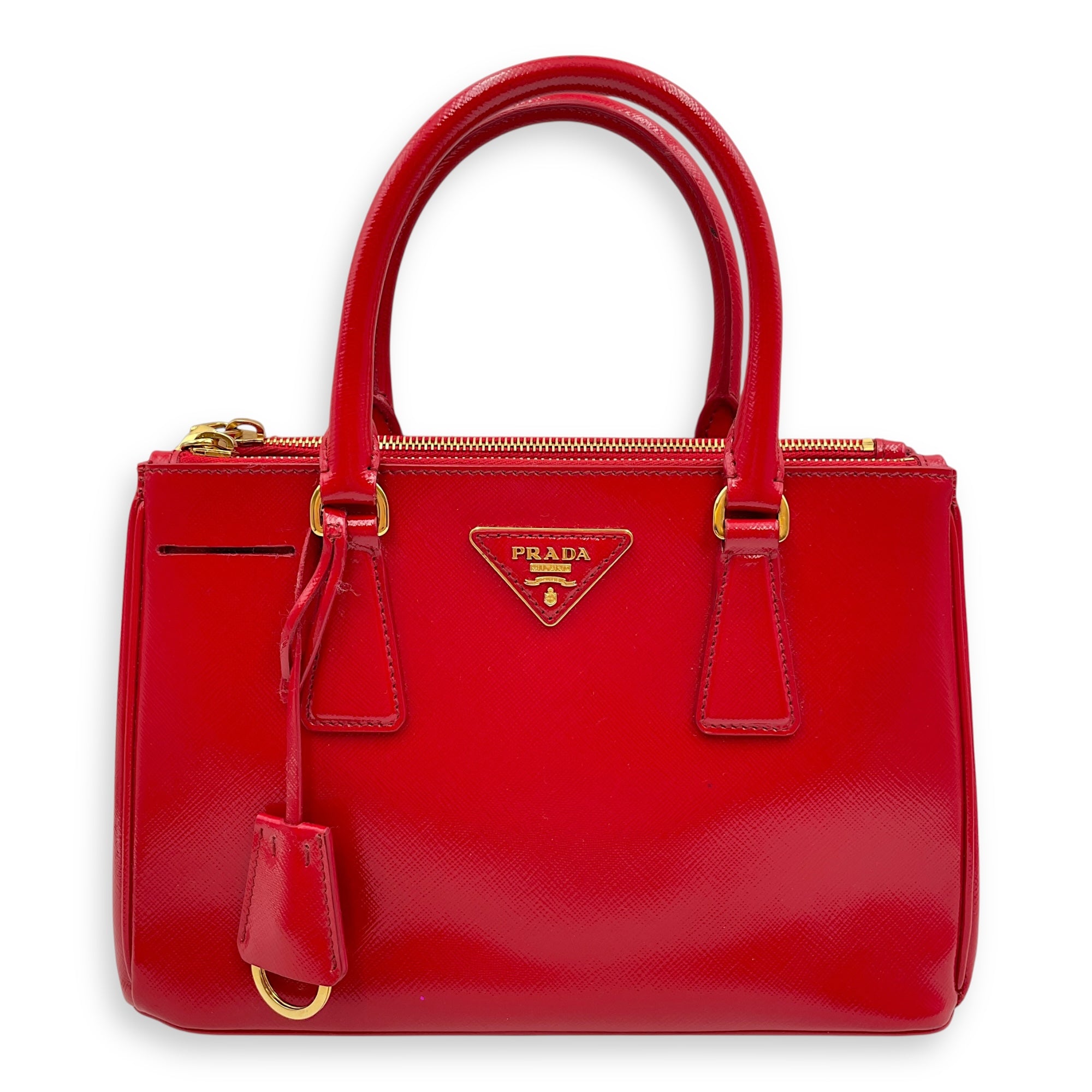 Saffiano Red Top Handle Bag in Saffiano, Gold hardware