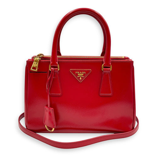 Saffiano Red Top Handle Bag in Saffiano, Gold hardware