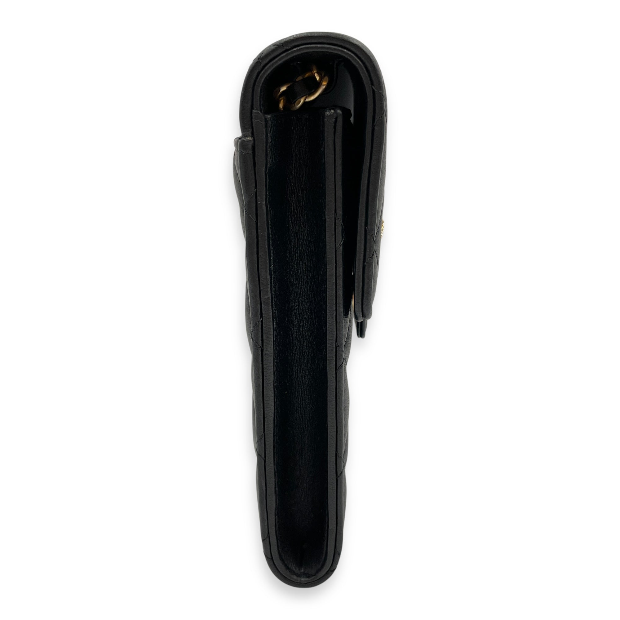 Rue Cambon Black Phone Holder with Chain in Lambskin, Gold hardware