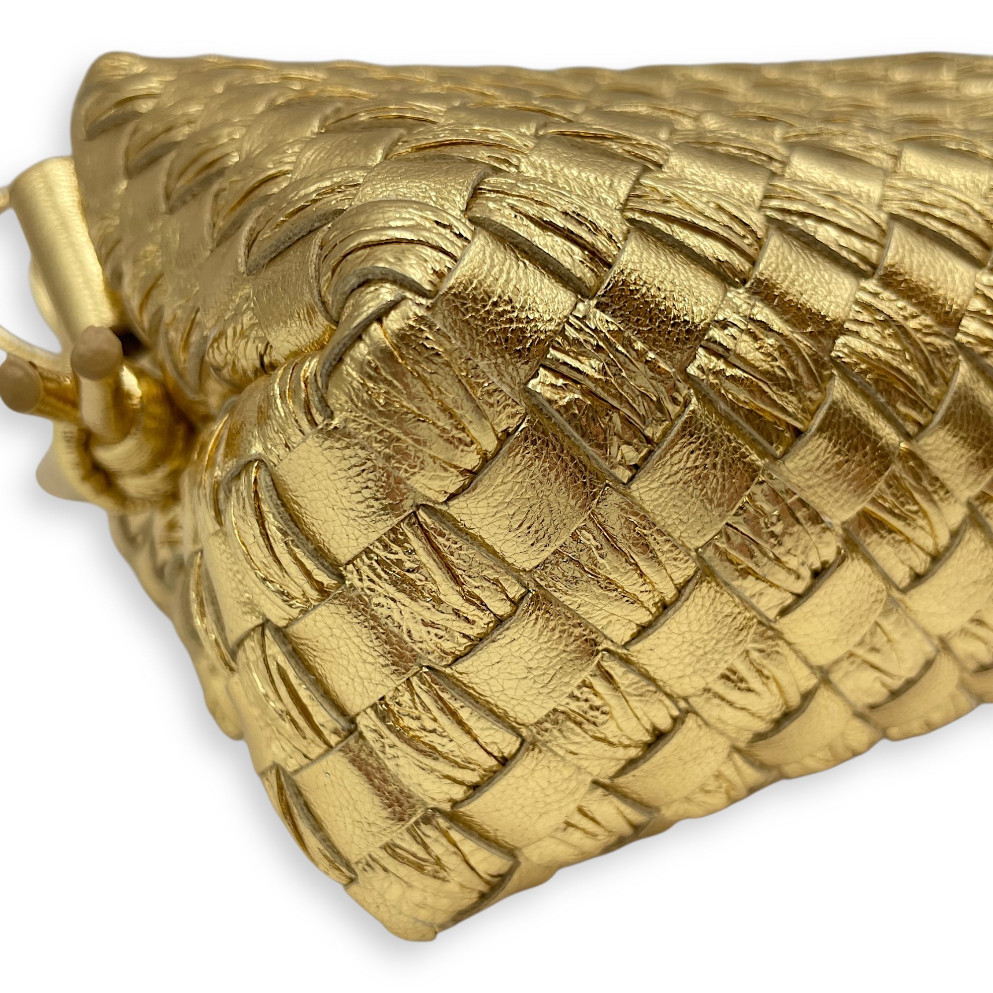 Long Loop Mini Metallic Gold Camera Bag in Intrecciato