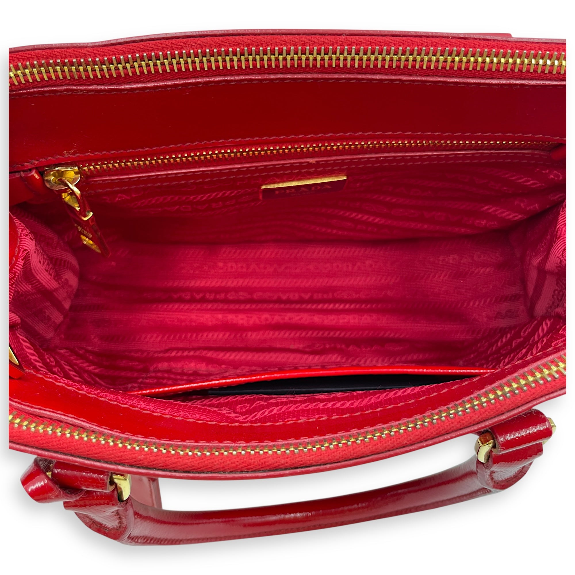 Saffiano Red Top Handle Bag in Saffiano, Gold hardware
