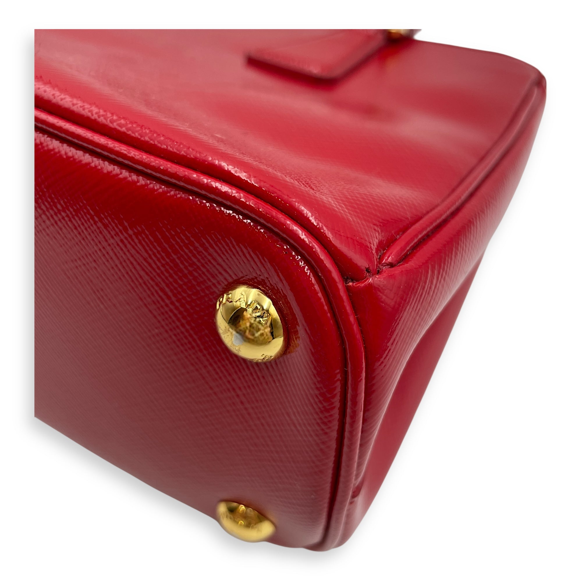 Saffiano Red Top Handle Bag in Saffiano, Gold hardware