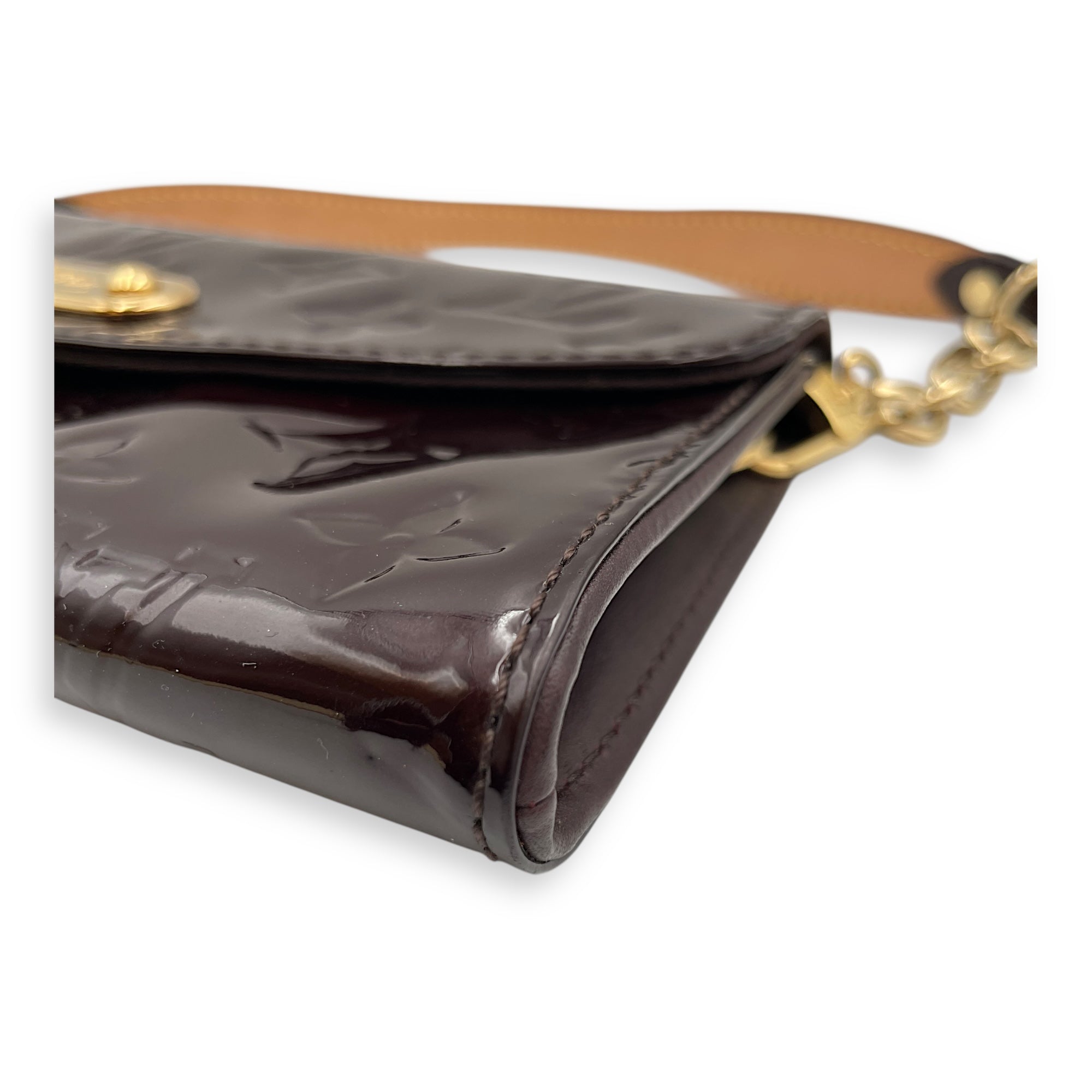 Sunset Boulevard Amarante Clutch/Shoulder Bag in Patent Leather, Gold hardware
