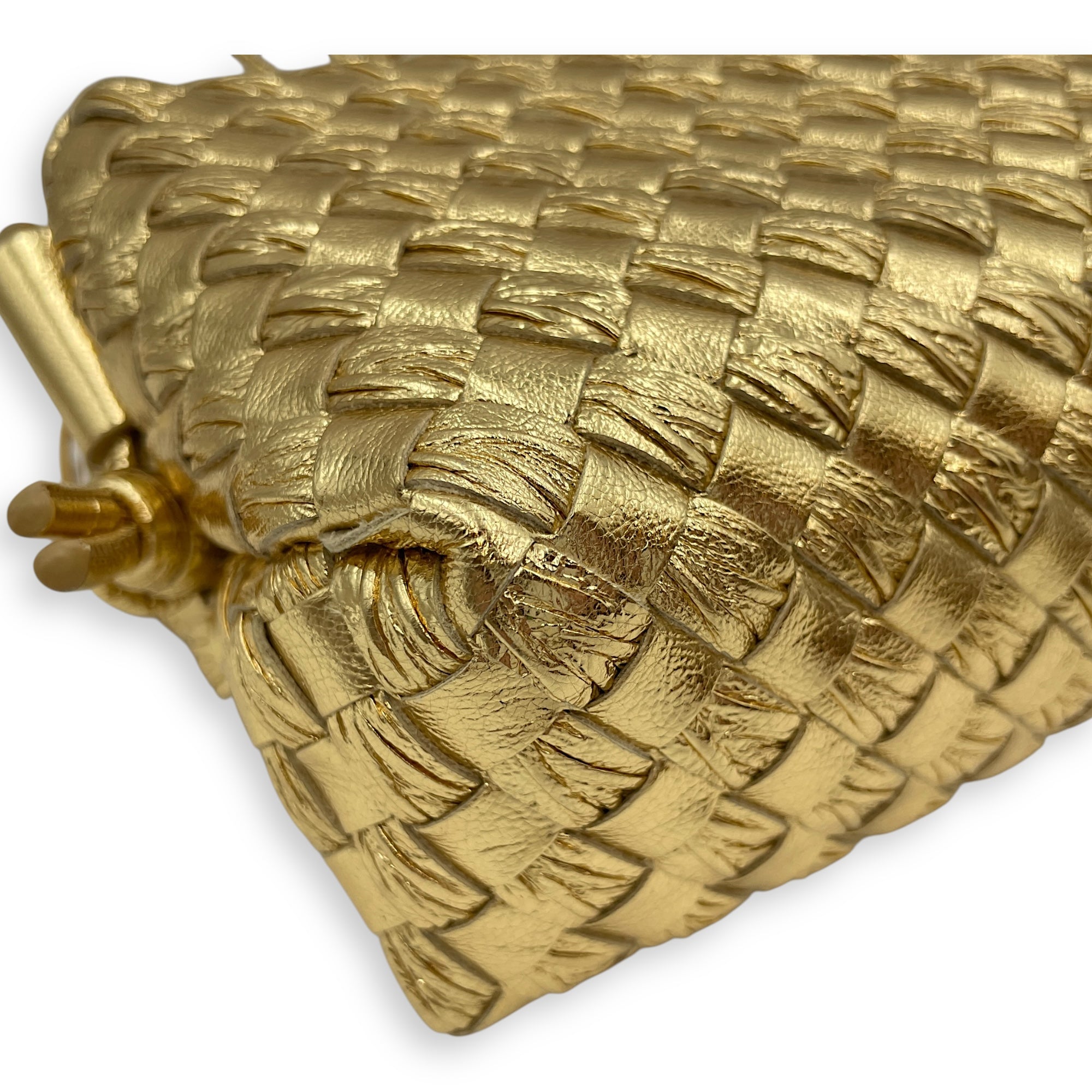 Long Loop Mini Metallic Gold Camera Bag in Intrecciato