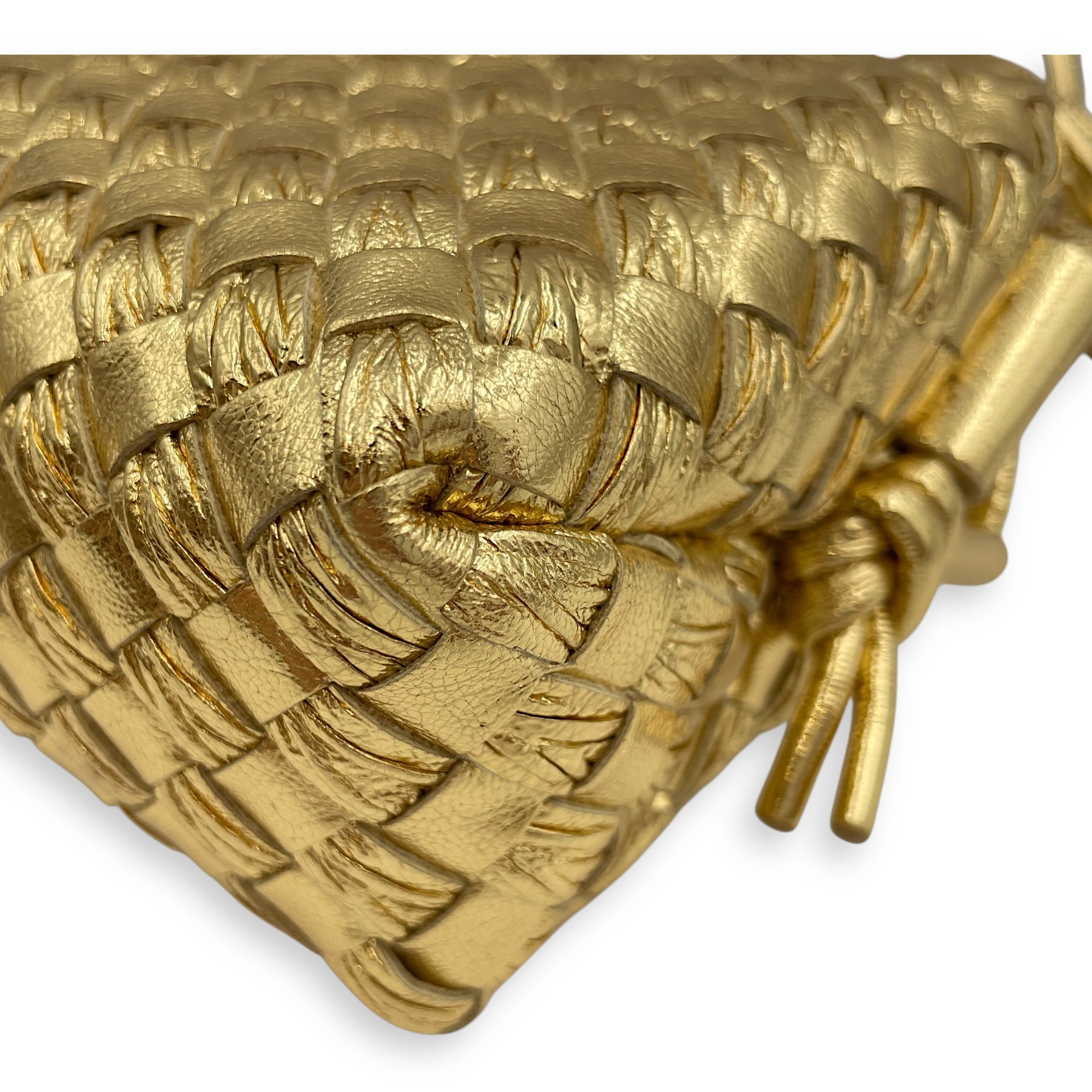 Long Loop Mini Metallic Gold Camera Bag in Intrecciato
