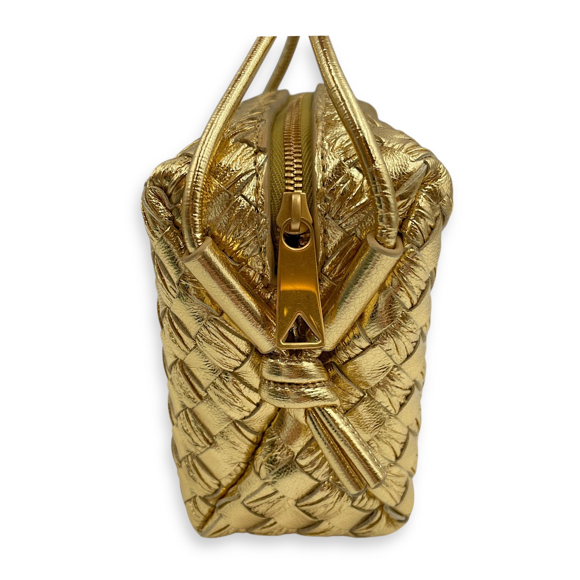 Long Loop Mini Metallic Gold Camera Bag in Intrecciato