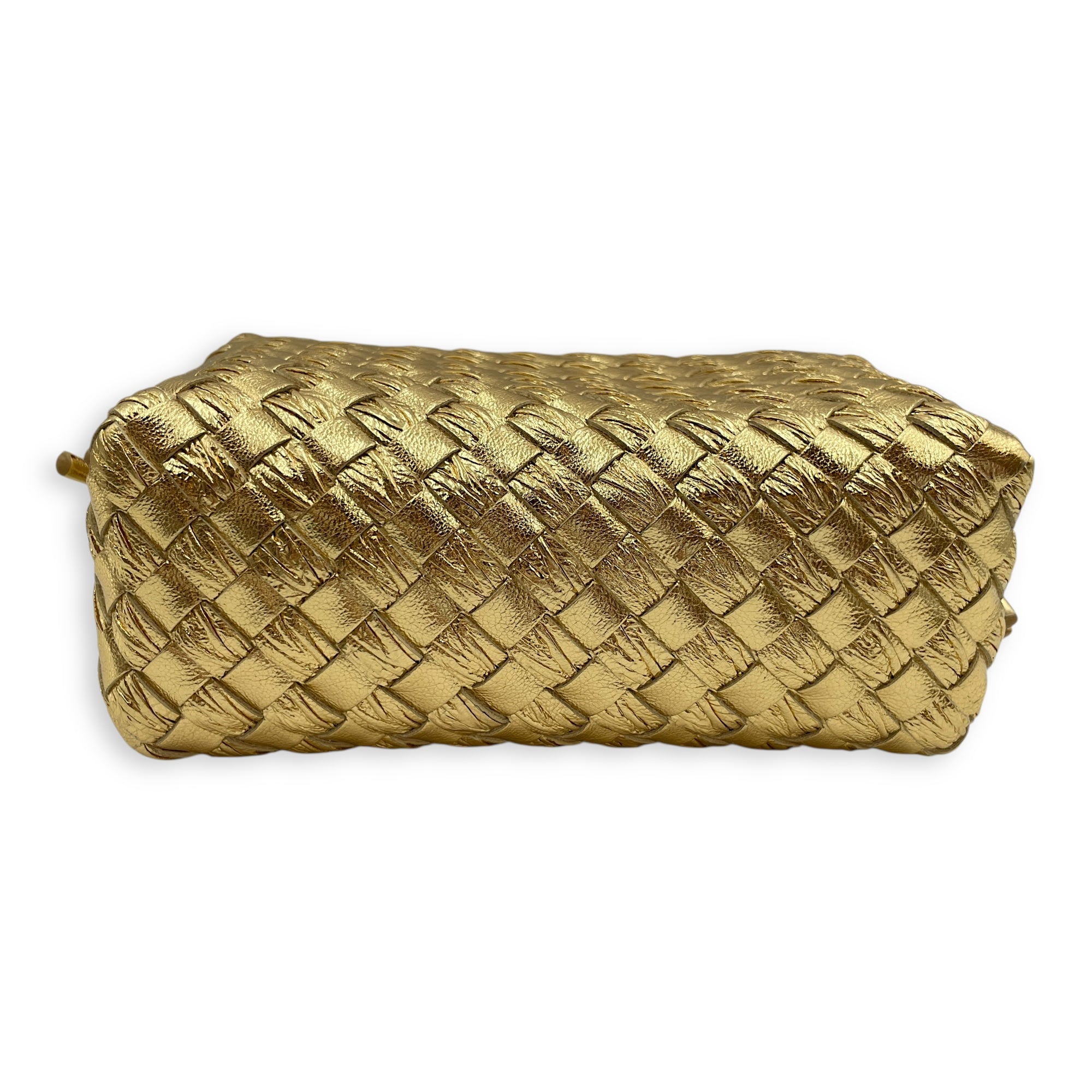 Long Loop Mini Metallic Gold Camera Bag in Intrecciato