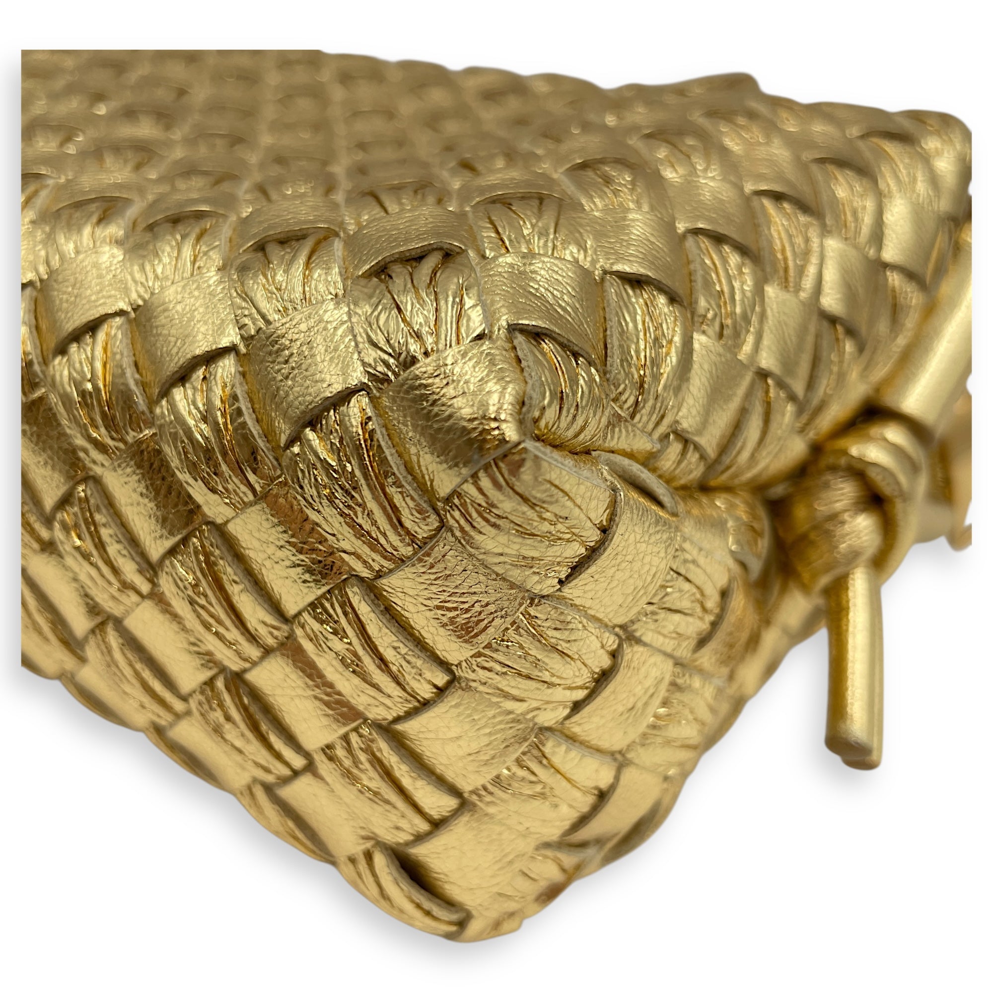 Long Loop Mini Metallic Gold Camera Bag in Intrecciato
