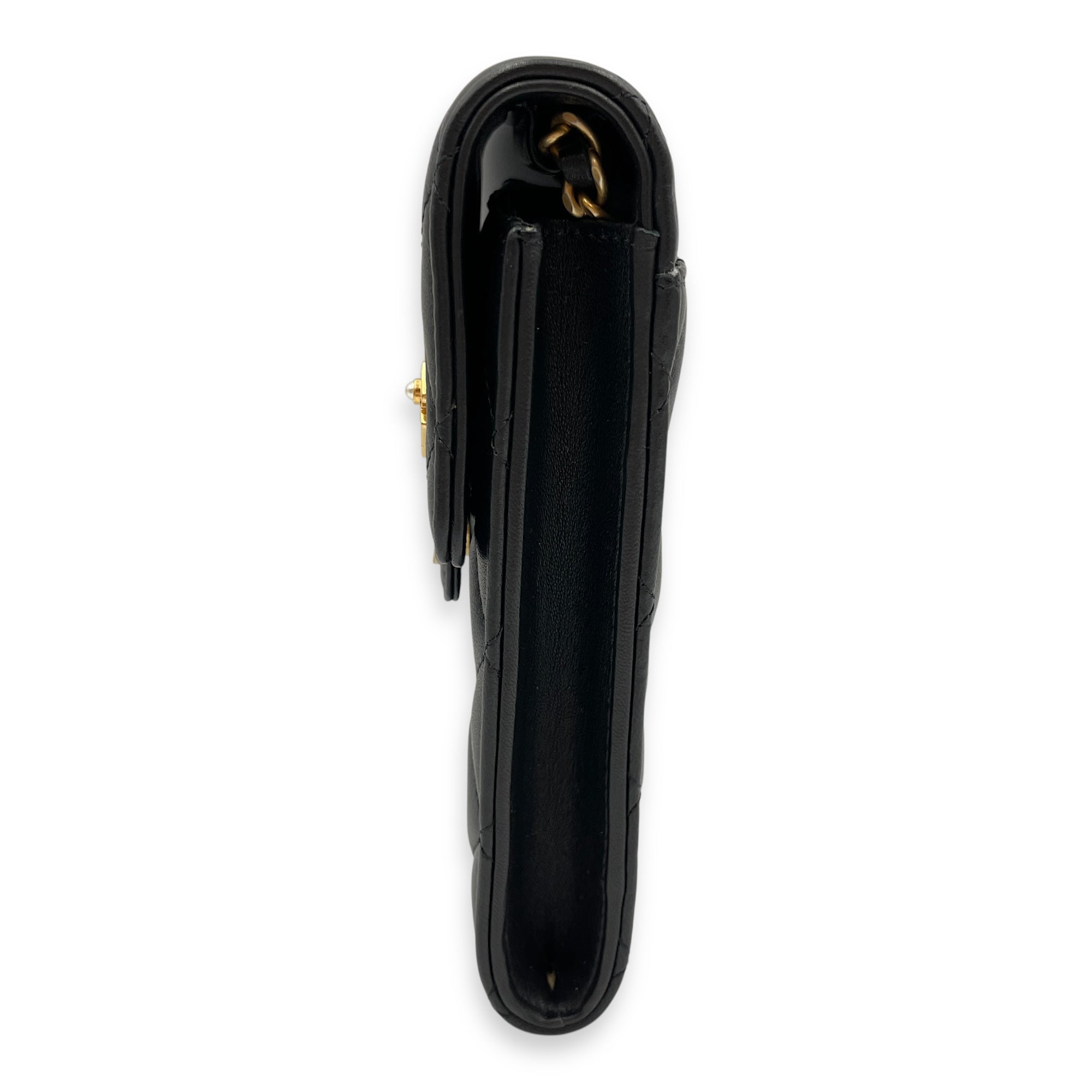 Rue Cambon Black Phone Holder with Chain in Lambskin, Gold hardware