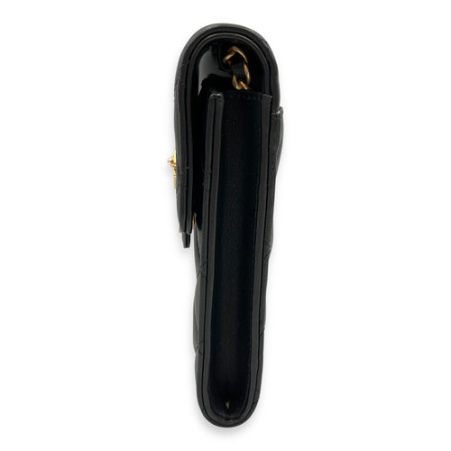 Rue Cambon Black Phone Holder with Chain in Lambskin, Gold hardware