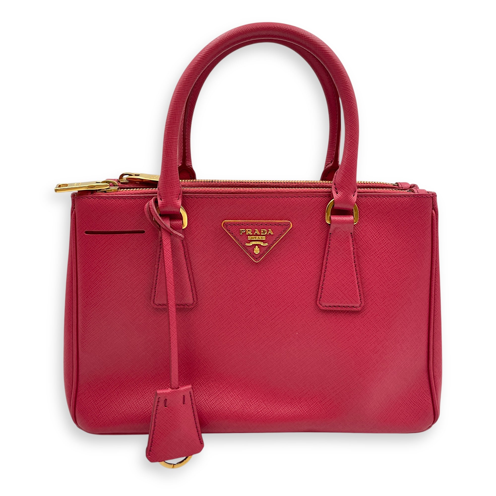 Lux Pink Top Handle Bag in Saffiano Leather, Gold hardware