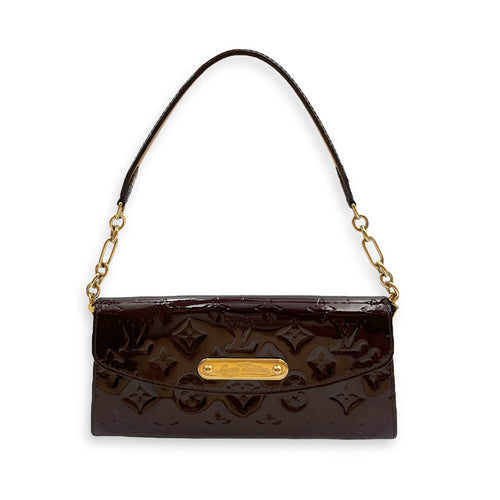 Sunset Boulevard Amarante Clutch/Shoulder Bag in Patent Leather, Gold hardware