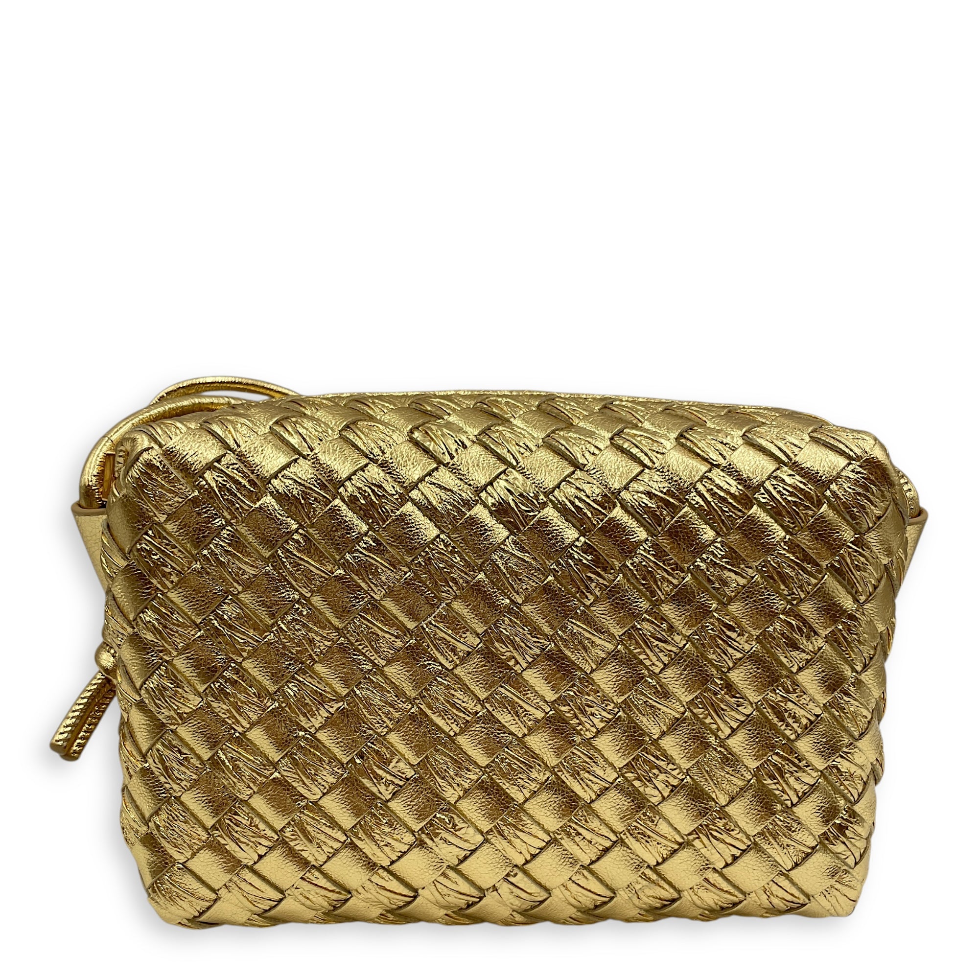 Long Loop Mini Metallic Gold Camera Bag in Intrecciato