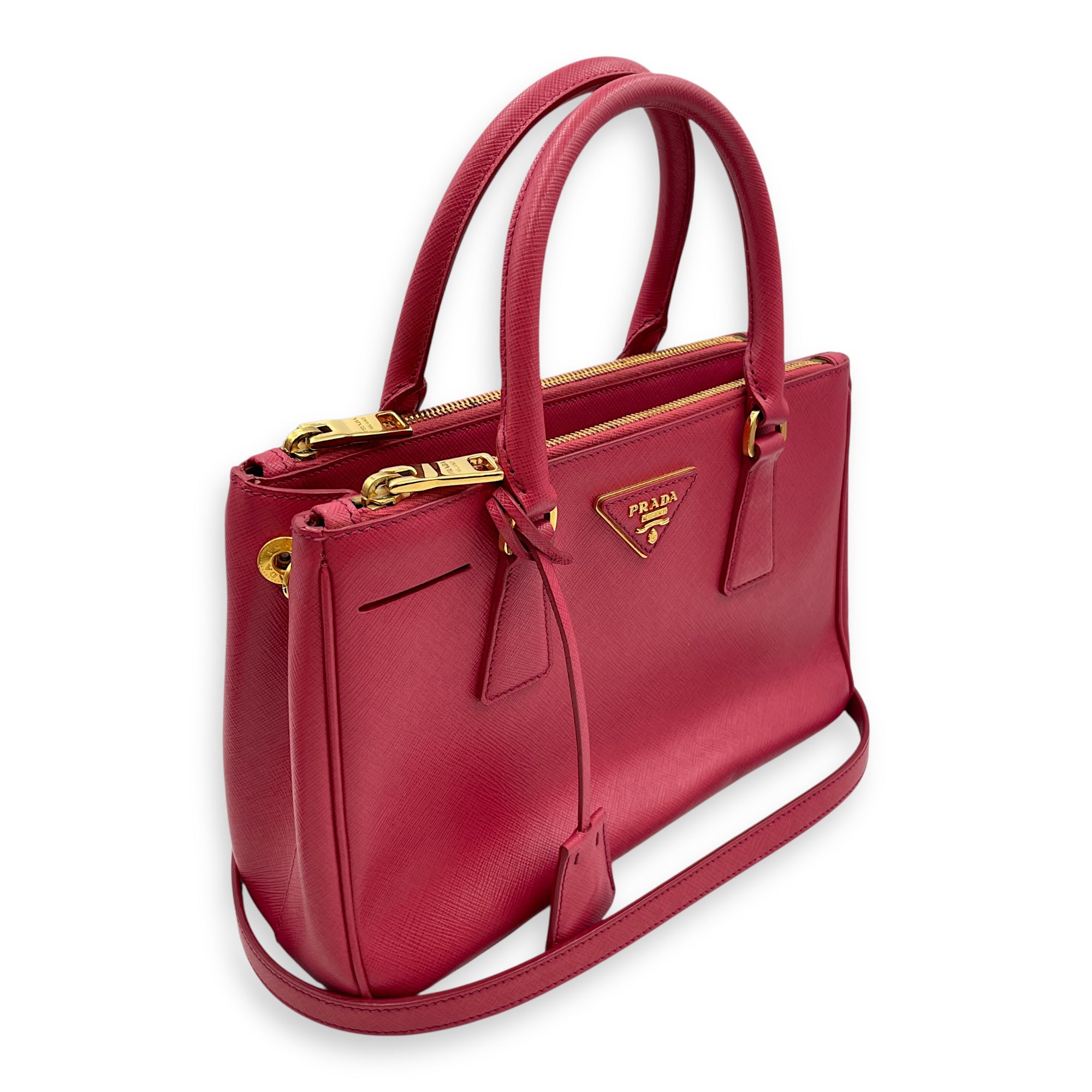 Lux Pink Top Handle Bag in Saffiano Leather, Gold hardware