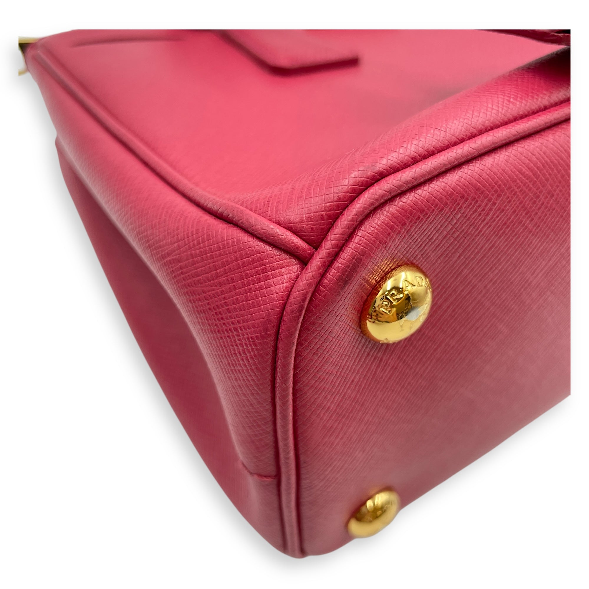 Lux Pink Top Handle Bag in Saffiano Leather, Gold hardware