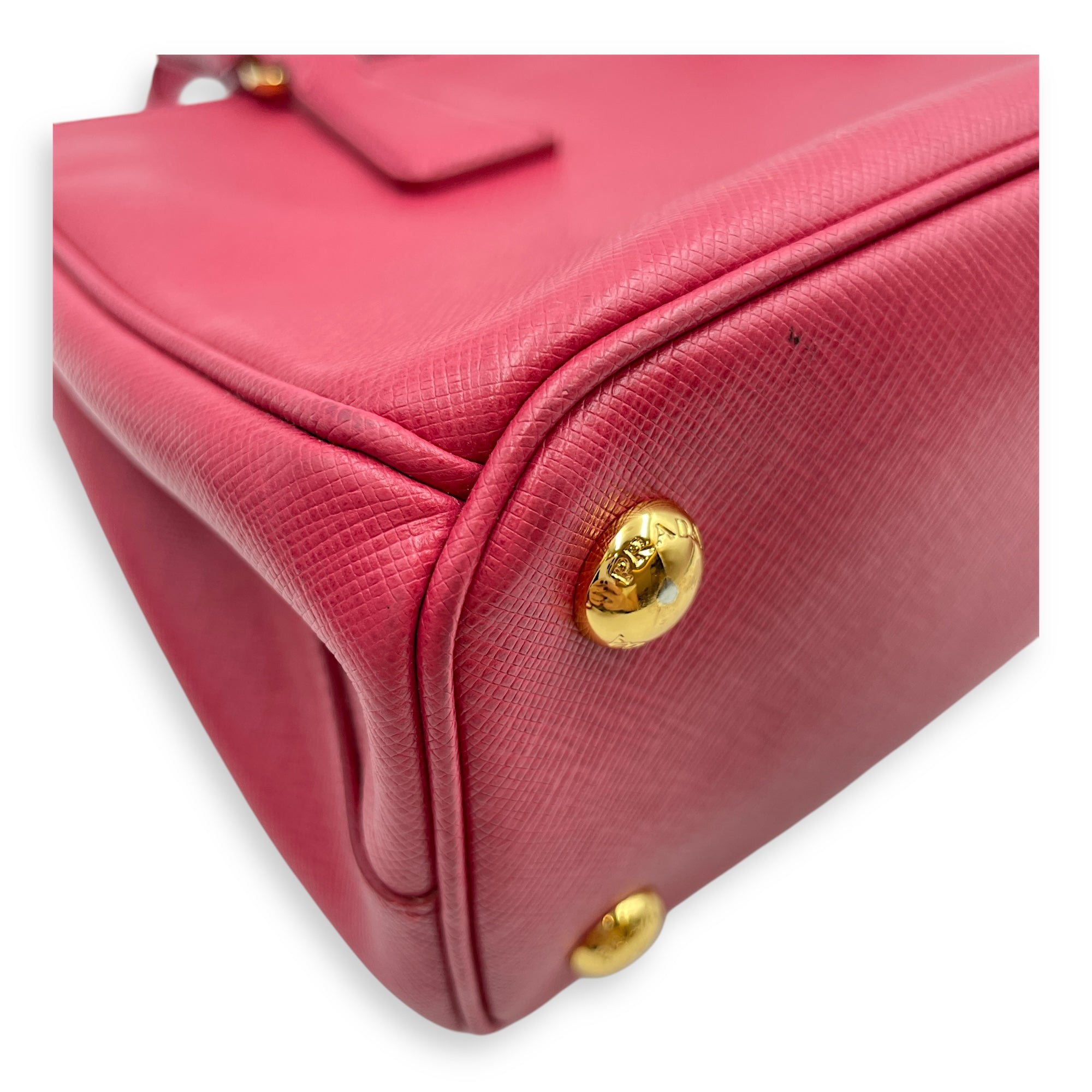 Lux Pink Top Handle Bag in Saffiano Leather, Gold hardware