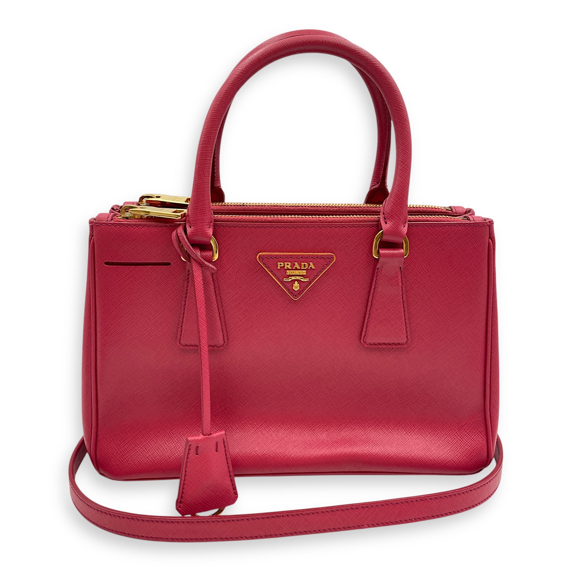 Lux Pink Top Handle Bag in Saffiano Leather, Gold hardware