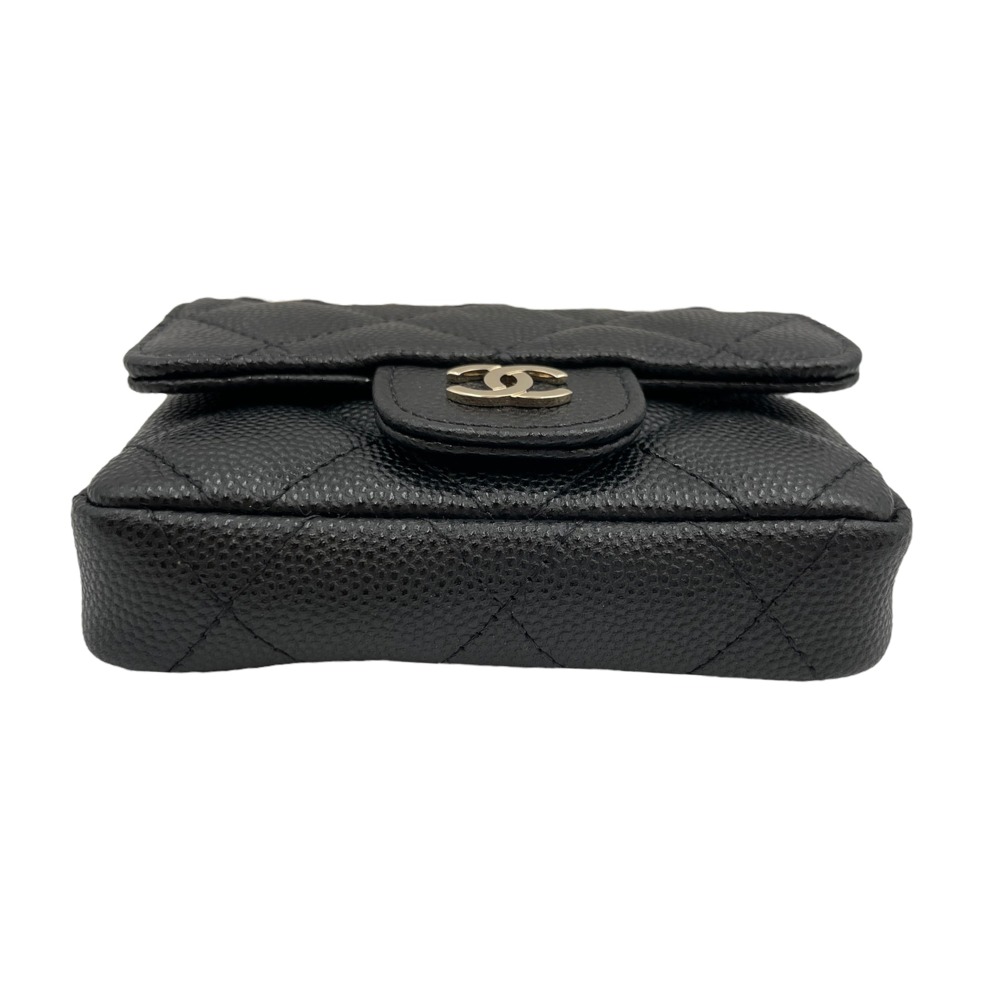 Classic Flap Micro Black Belt Bag with Chain in Caviar Leather, Gold hardware