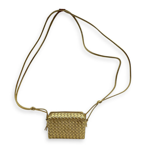Long Loop Mini Metallic Gold Camera Bag in Intrecciato