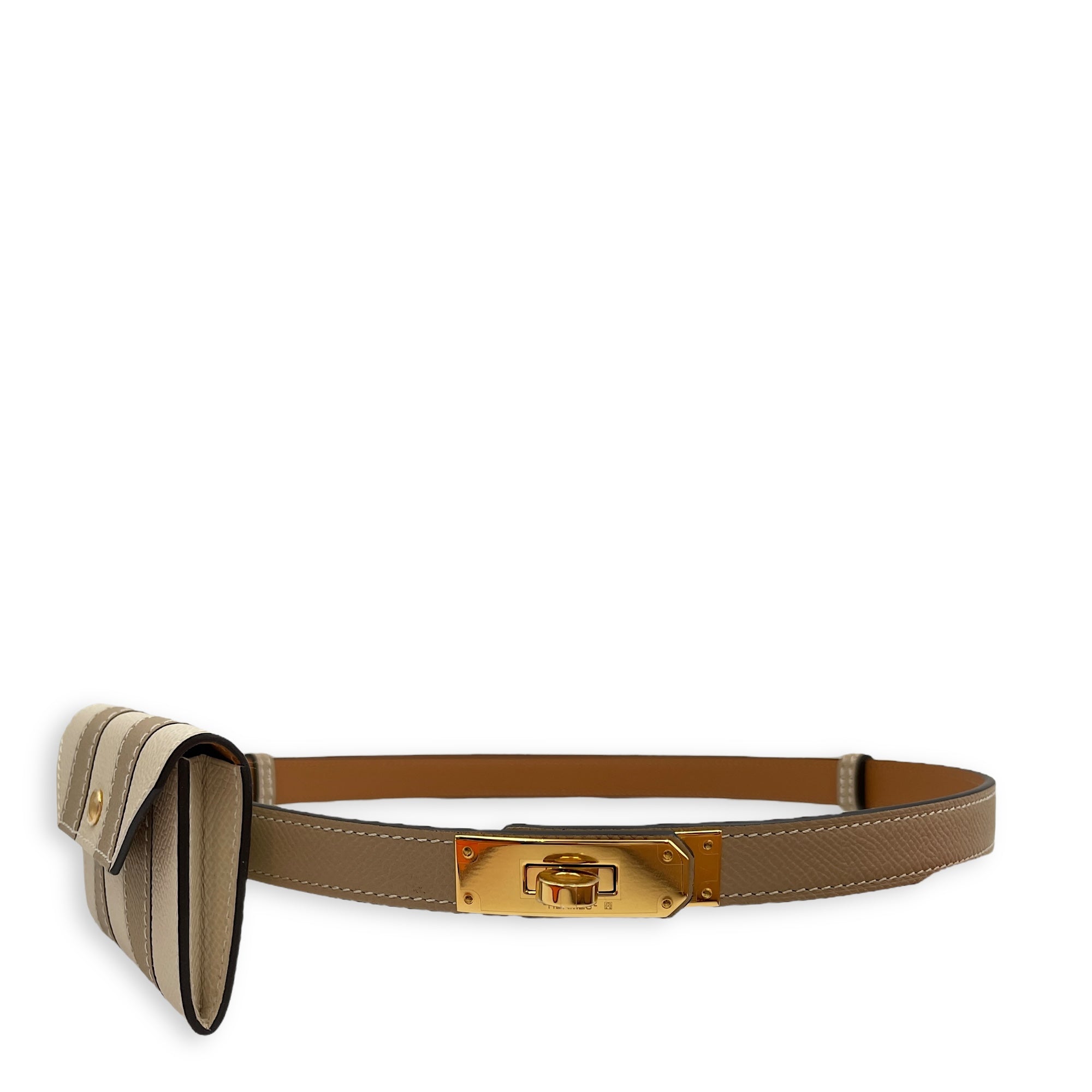 Kelly Pocket Trench/Craie Belt in Epsom, Gold hardware