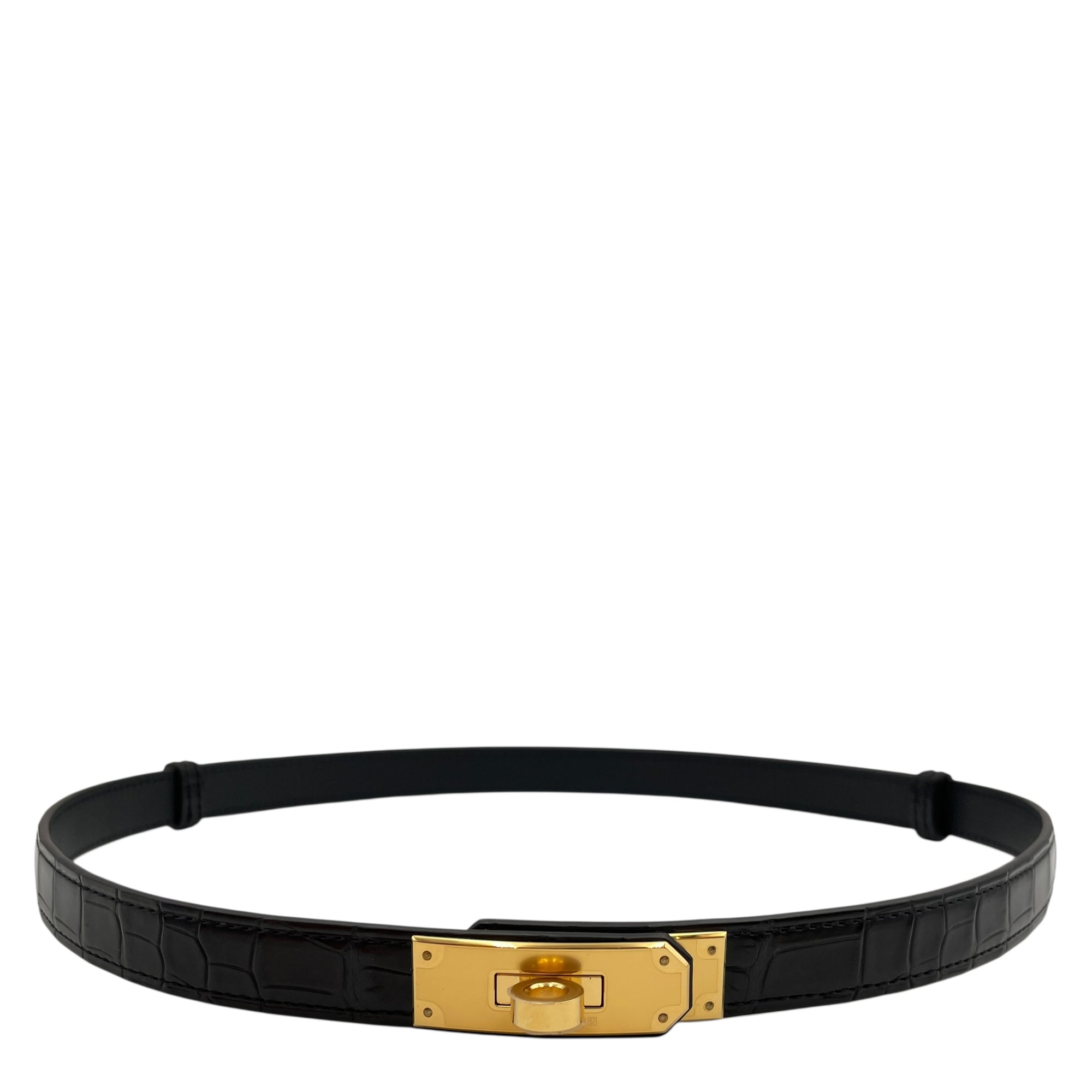 Kelly 18 Black Belt in Matte Alligator, Gold hardware