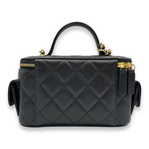 Quilted CC Vanity Black Crossbody Bag in Caviar Leather, Gold hardware