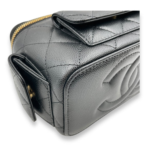 Quilted CC Vanity Black Crossbody Bag in Caviar Leather, Gold hardware