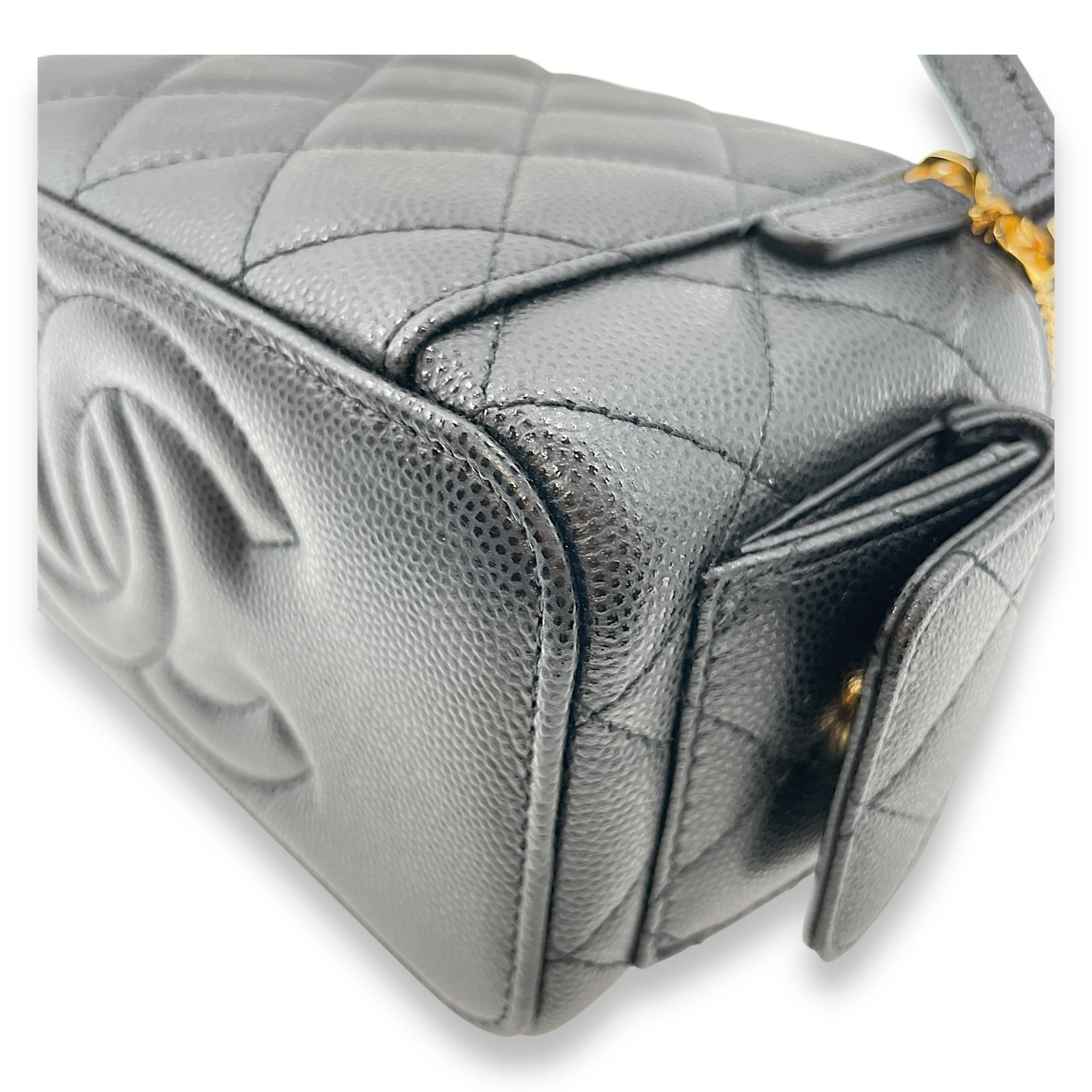 Quilted CC Vanity Black Crossbody Bag in Caviar Leather, Gold hardware