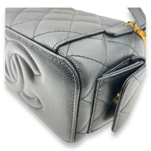 Quilted CC Vanity Black Crossbody Bag in Caviar Leather, Gold hardware