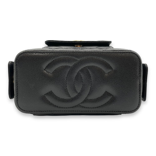 Quilted CC Vanity Black Crossbody Bag in Caviar Leather, Gold hardware