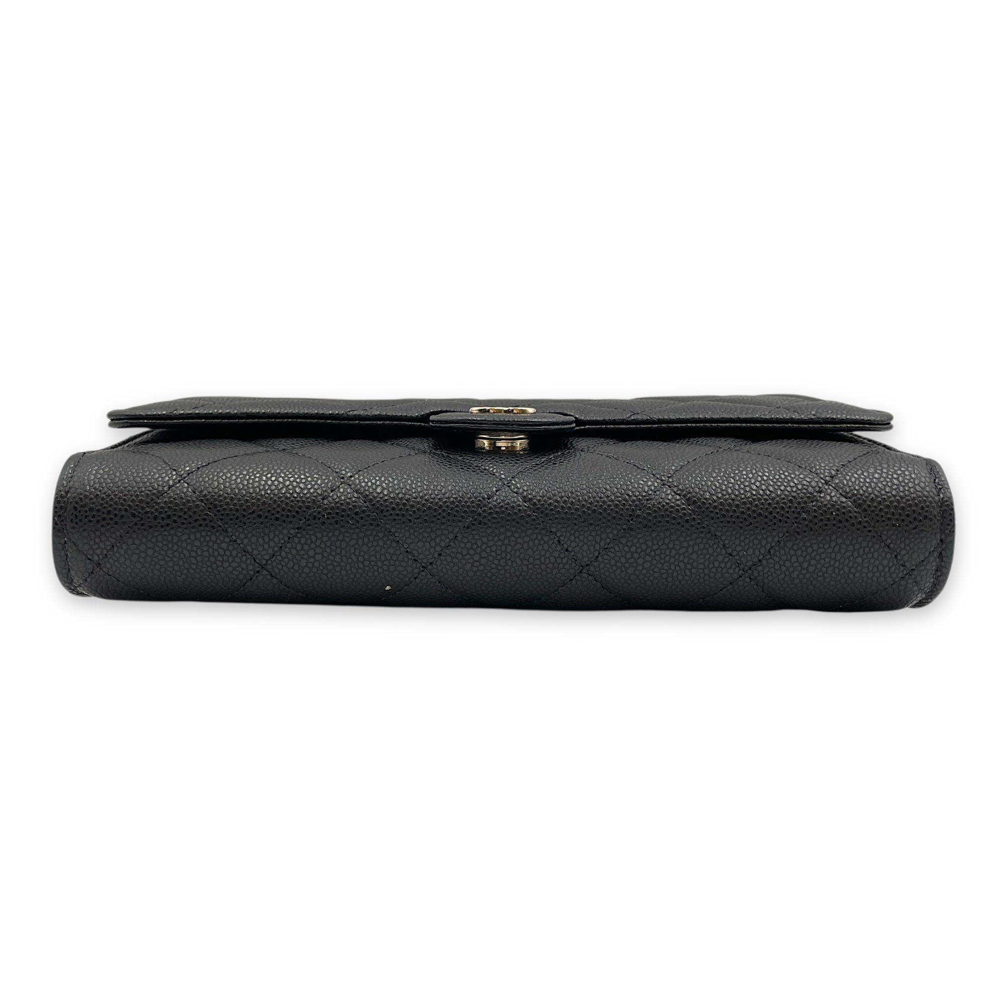 CC long purse & phone holder Black Crossbody Bag in Caviar Leather, Gold hardware