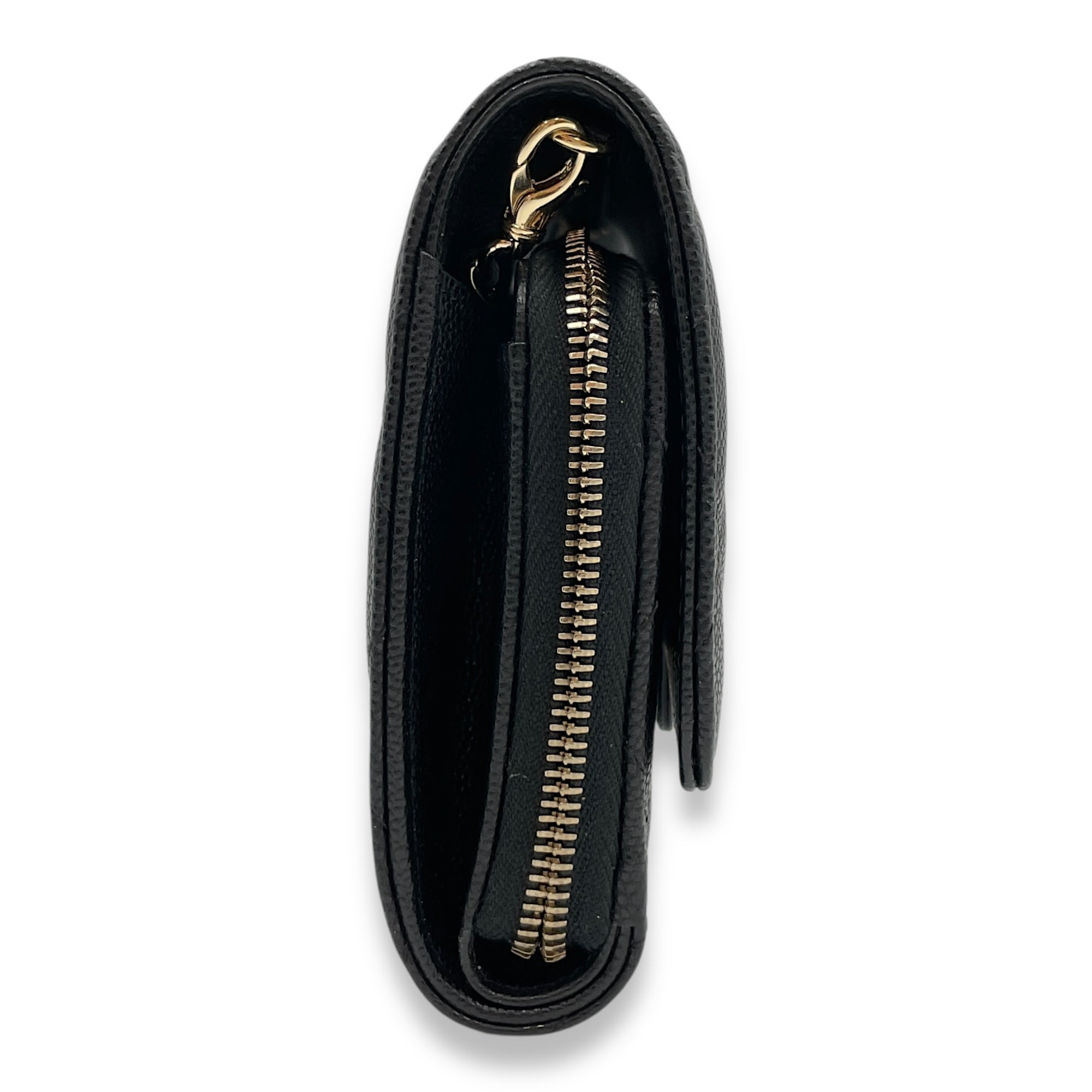 CC long purse & phone holder Black Crossbody Bag in Caviar Leather, Gold hardware