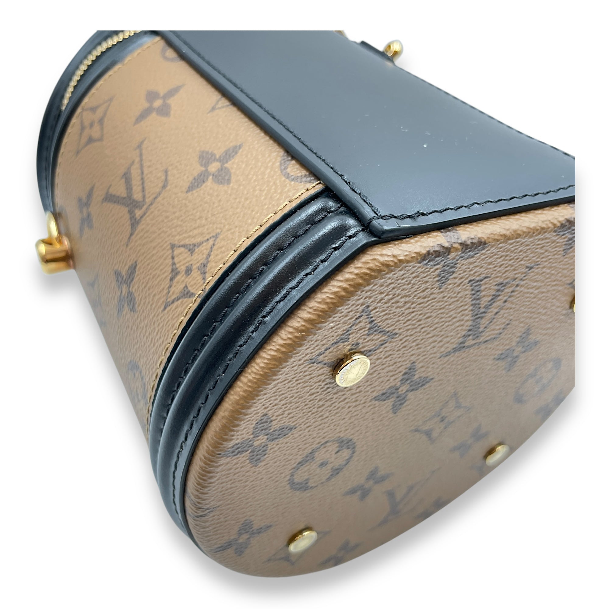 Monogram Reverso Cannes Brown Shoulder Bag in Coated Canvas, Gold hardware