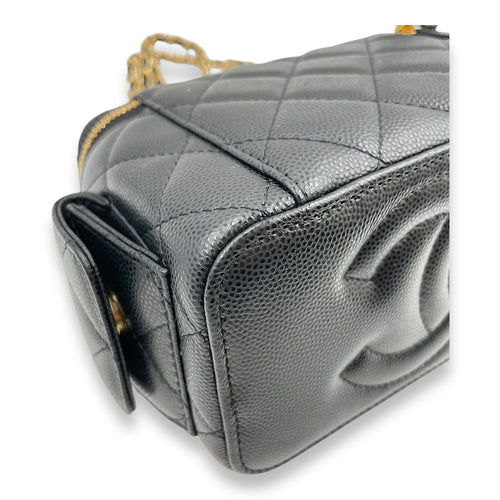 Quilted CC Vanity Black Crossbody Bag in Caviar Leather, Gold hardware