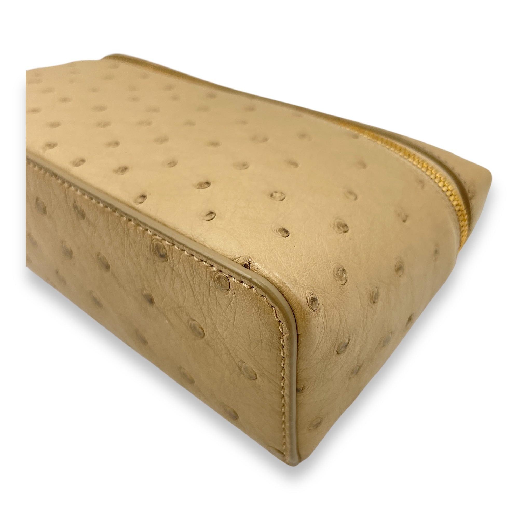 Extra Pocket 19 Beige Top Handle Bag in Ostrich, Gold hardware
