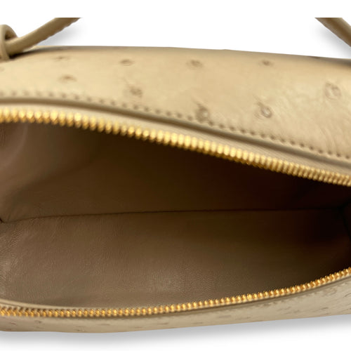 Extra Pocket 19 Beige Top Handle Bag in Ostrich, Gold hardware